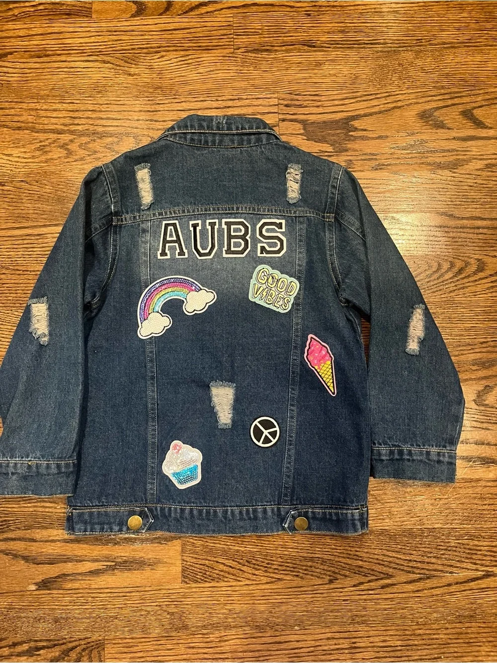 Little Girls Lola And The Boys Distressed Jean Jacket Aubs On Back